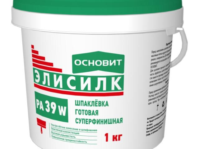 Шпаклевка Основит Элисилк PA39 W супербелая, 1 кг, 