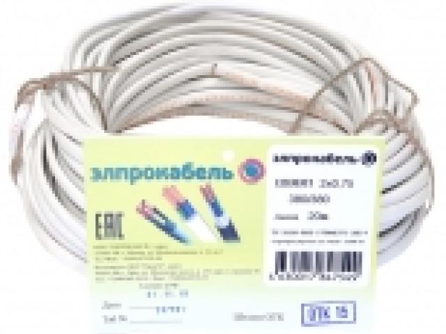 Кабель ШВВП ЭЛПРОКАБЕЛЬ 2х0,75 20м плоский белый для внутренней электромонтажной работы, 
