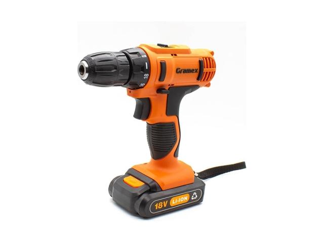 Дрель аккумуляторная Gramex HCD-18-2L 18В 2 скорости 10мм 2 аккумулятора, 