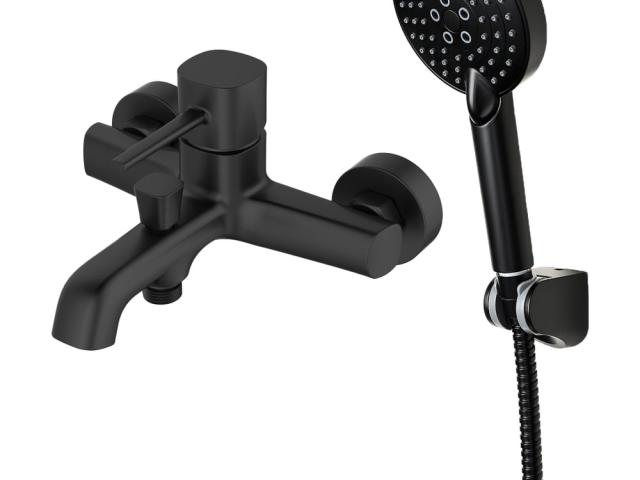 Смеситель для ванны с душевым набором ORANGE черный M05-300b современный дизайн, 