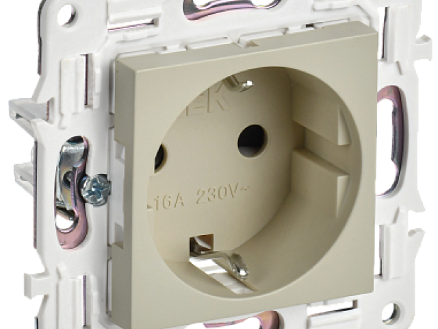Розетка с заземлением без защитных шторок 16А IEK SK-R05B бежевый, 