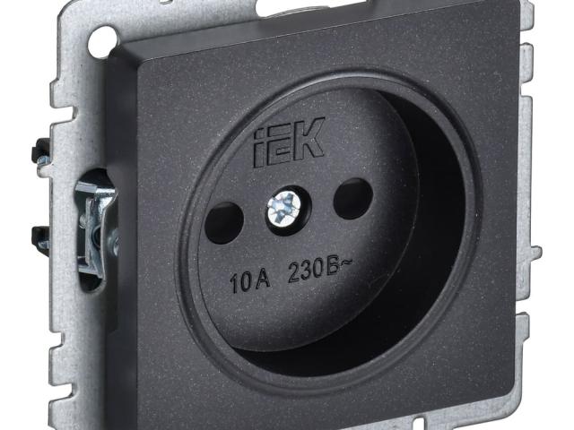 Розетка IEK Brite черная 10А без заземления с защитными шторками, 