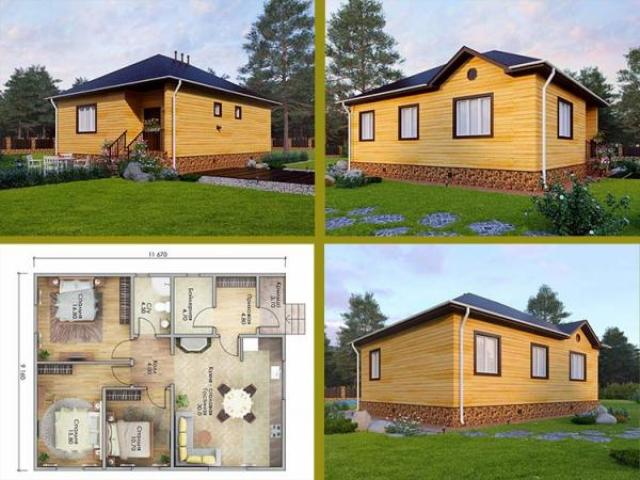 Каркасный дом 9х11,5 одноэтажный с тремя спальнями, Пенза