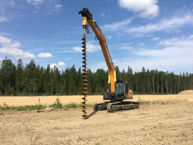 Аренда ямобура, аренда вибропогружателя на экскаваторе, Москва