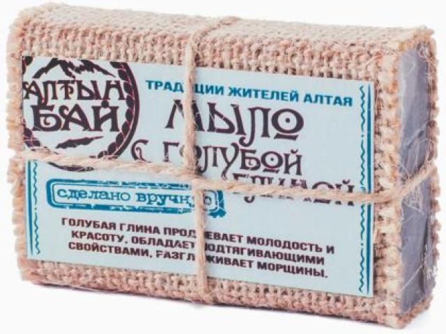 Мыло натуральное ручной работы С ГОЛУБОЙ ГЛИНОЙ косметическое, 80 гр., Ижевск