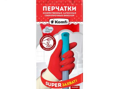 Перчатки хозяйственные латексные сверхпрочные Биколор L белый и красный 2 штуки